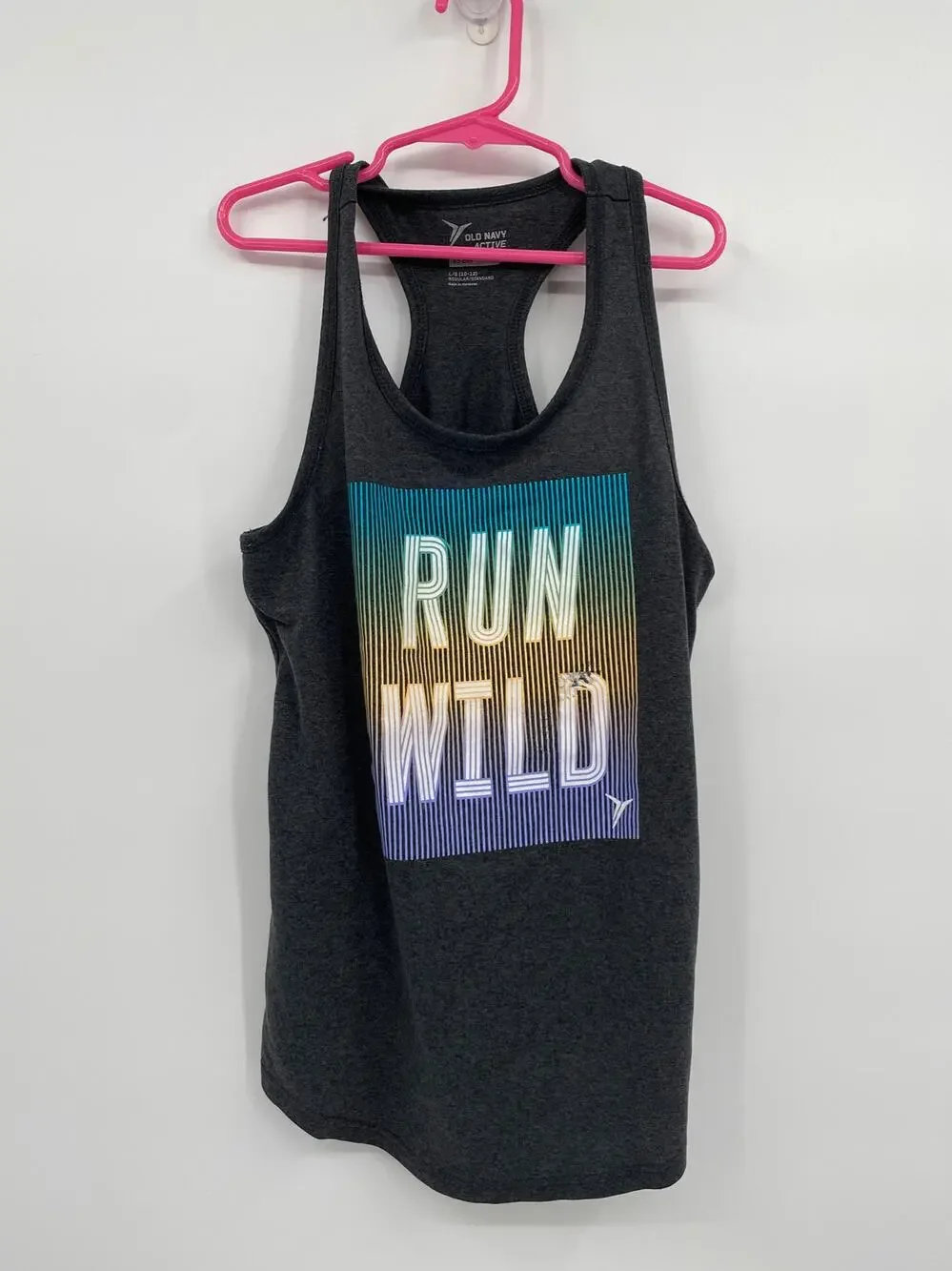 Old Navy Active Run Wild Print Racerback Tank Top Gray Girls Large 10-12